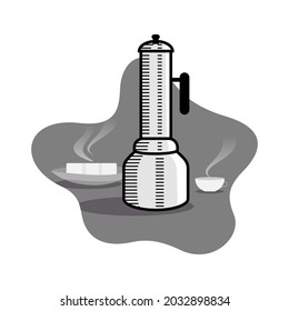 South indian Rice steam cake maker also known Kerala Puttu Kutty with puttu and cup of tea