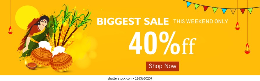 South Indian Tamil Festival Pongal Background Template Design Vector Illustration - Pongal Festival Background and elements with text of Pongal and sale 
