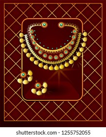 South Indian Tamil, Telugu, Kannada, Malayalee Or Kerala Wedding.Antique Indian Jewelry Design. Vector Illustration.