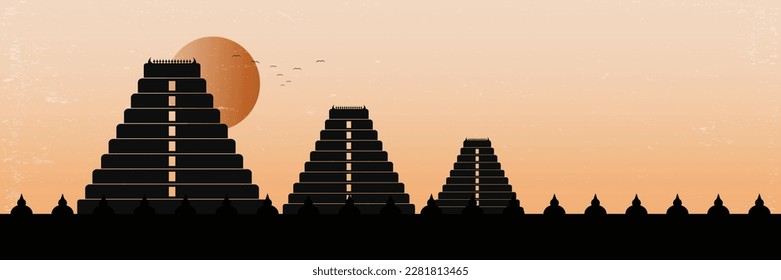 South Indian temple gopuram silhouette. banner, poster, card concept design.	