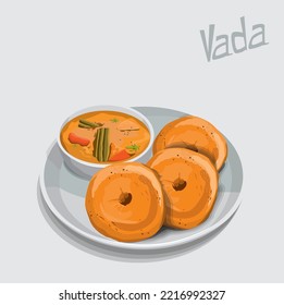 Vada sambar, vector de ilustración de la comida tradicional del sur de la India