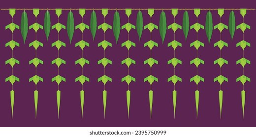 South Indian Traditional natural palm Leaves Garland vector. Decoration for Indian Hindu Auspicious Occasion. Pongal, ayudha pooja, new year festival celebration.