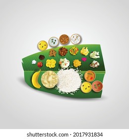 south Indian traditional wedding food served on banana leaf. Vector illustration design.