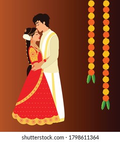 South indian wedding couple vector