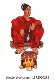 South Indian Woman Cooking During Pongal Festival
