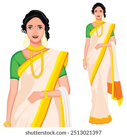 South Indian Women Character Vector Illustration