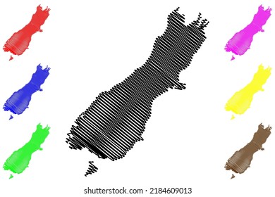 South Island (New Zealand) Map Vector Illustration, Scribble Sketch Te Waipounamu Map