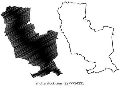 South Kesteven Non-metropolitan district (United Kingdom of Great Britain and Northern Ireland, ceremonial county Lincolnshire or Lincs, England) map vector illustration, scribble sketch map