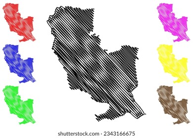 South Kesteven Non-metropolitan district (United Kingdom of Great Britain and Northern Ireland, ceremonial county Lincolnshire or Lincs, England) map vector illustration, scribble sketch map