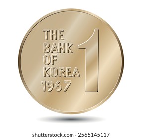 South Korea, 1 won, 1967. Reverse of South Korea one won coin. Vector illustration.