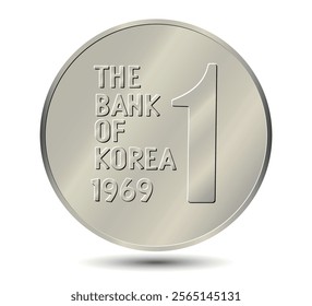 South Korea, 1 won, 1969. Reverse of South Korea one won coin. Vector illustration.