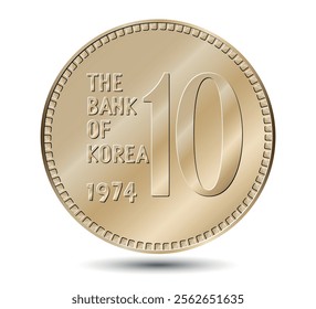 South Korea, 10 won, 1974. Reverse of South Korea ten won coin. Vector illustration.