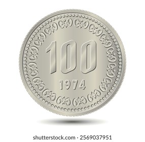 South Korea, 100 won, 1974. Reverse of South Korea one hundred won coin. Vector illustration.