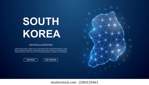 South Korea 3d low poly landing page template. Republic of Korea design illustration. Polygonal Country map illustration for website design