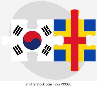 South Korea and Aaland Islands Flags in puzzle isolated on white background
