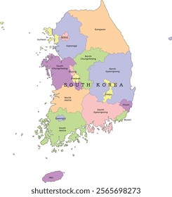 South Korea administrative map. Colored. Vectored