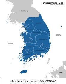 south korea administrative map. vector illustration.