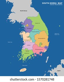 south korea administrative map. vector illustration.