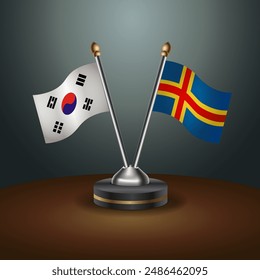 South Korea  and Aland Islands table flags relation with gradient backgrund. Vector Illustration