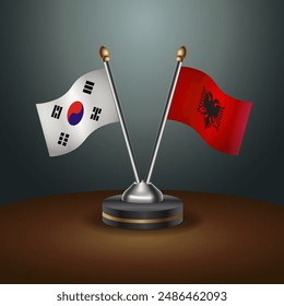 South Korea  and Albania table flags relation with gradient backgrund. Vector Illustration