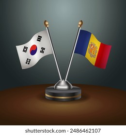 South Korea  and Andorra table flags relation with gradient backgrund. Vector Illustration