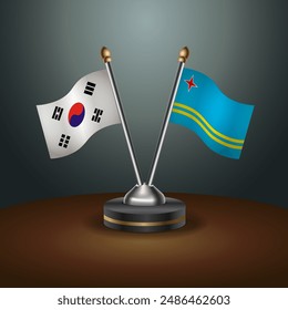 South Korea  and Aruba table flags relation with gradient backgrund. Vector Illustration