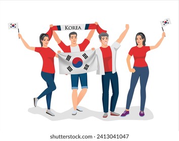 south Korea Asia fans team joy cup fun vector icon logo sign art ball game flag template male boy girl young party fun pose glory guys lover cheer sport pride day event graphic design tigers red