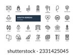 south korea asian country with traditional and culture element detailed outline line icon set