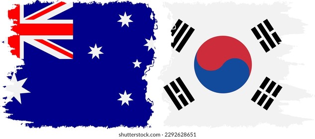South Korea and Australia grunge flags connection, vector