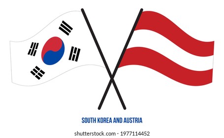 South Korea and Austria Flags Crossed And Waving Flat Style. Official Proportion. Correct Colors.