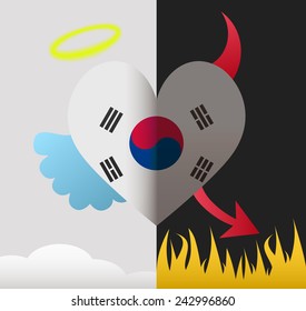 South Korea background of a heart half demon half angel