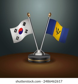 South Korea  and Barbados table flags relation with gradient backgrund. Vector Illustration