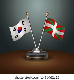 South Korea  and Basque lands table flags relation with gradient backgrund. Vector Illustration