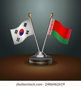 South Korea  and Belarus table flags relation with gradient backgrund. Vector Illustration