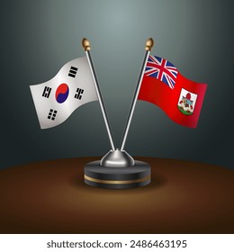 South Korea  and Bermuda table flags relation with gradient backgrund. Vector Illustration