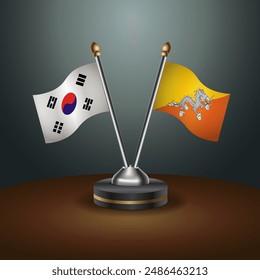 South Korea  and Bhutan table flags relation with gradient backgrund. Vector Illustration