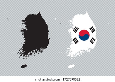 South Korea Black Detailed Map Vector With Korean Flag