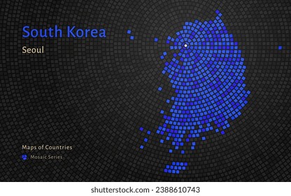 Mapa azul de Corea del Sur con capital de Seúl en un patrón mosaico