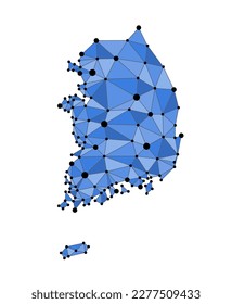 South Korea blue polygon map. Low poly trendy style vector map of South Korea.