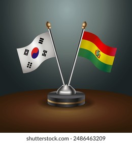 South Korea  and Bolivia table flags relation with gradient backgrund. Vector Illustration