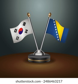 South Korea  and Bosnia and Herzegovina table flags relation with gradient backgrund. Vector Illustration