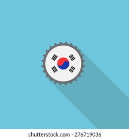 South Korea bottle cap flat icon with long shadow. Vector illustration EPS10