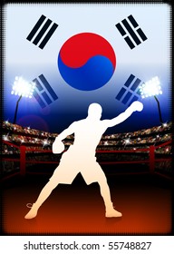 South Korea Boxing Event with Stadium Background and Flag Original Illustration