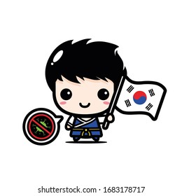 Südkoreanischer Junge mit Flagge gegen Virus