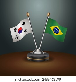 South Korea  and Brazil table flags relation with gradient backgrund. Vector Illustration