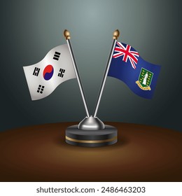 South Korea  and British Virgin Islands table flags relation with gradient backgrund. Vector Illustration