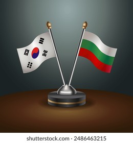 South Korea  and Bulgaria table flags relation with gradient backgrund. Vector Illustration