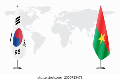 Südkorea und Burkina Faso Flaggen für offizielle Treffen vor dem Hintergrund der Weltkarte.