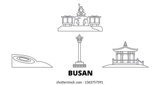 South Korea, Busan line travel skyline set. South Korea, Busan outline city vector illustration, symbol, travel sights, landmarks.