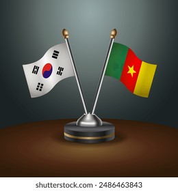 South Korea  and Cameroon table flags relation with gradient backgrund. Vector Illustration